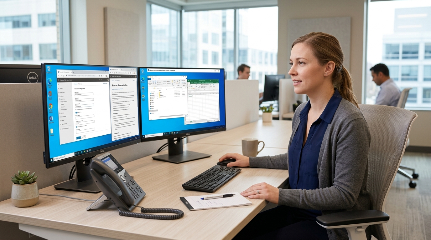 Business IT support professional providing remote desktop assistance