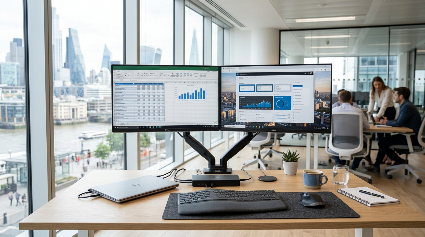 Modern dual-monitor corporate workstation setup